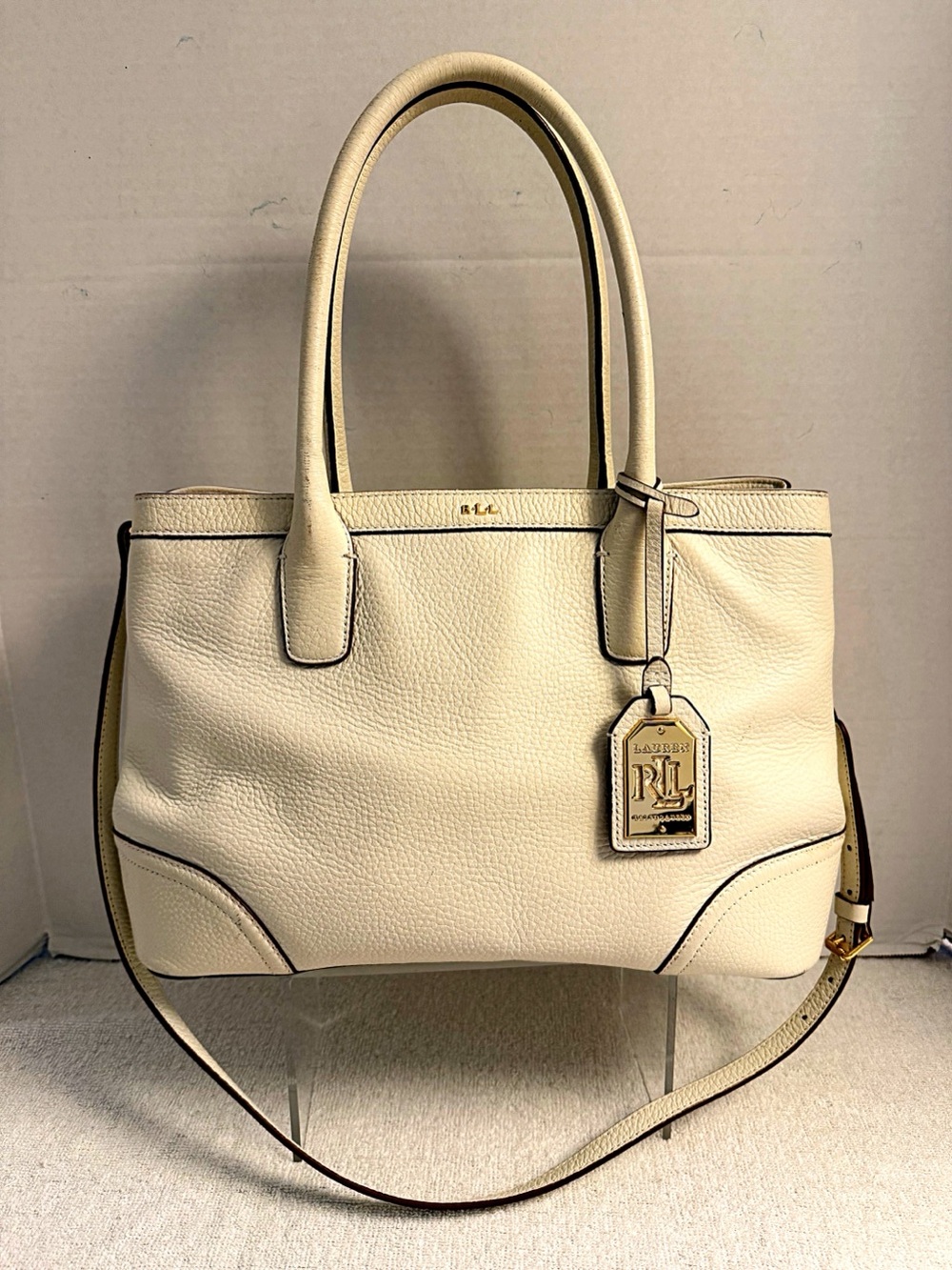 Ralph Lauren Cream Pebbled Leather Crossbody Satchel NWOT